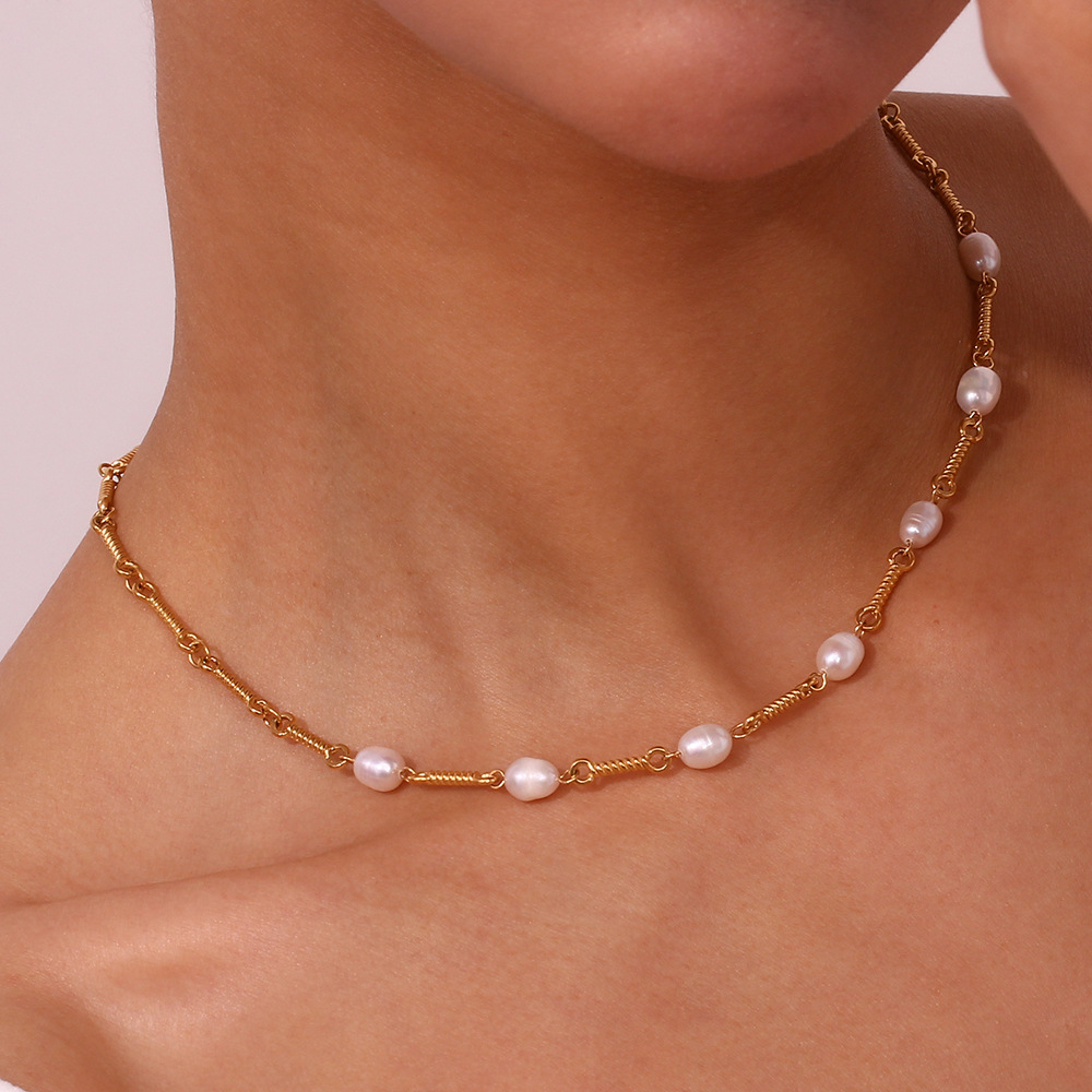 Model Show Fresh Water Pearl Stainless Steel Neckalce