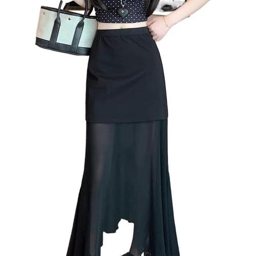 Design-inspired patchwork net half-length skirt for women, summer medium-long women's skirt, set with other tops