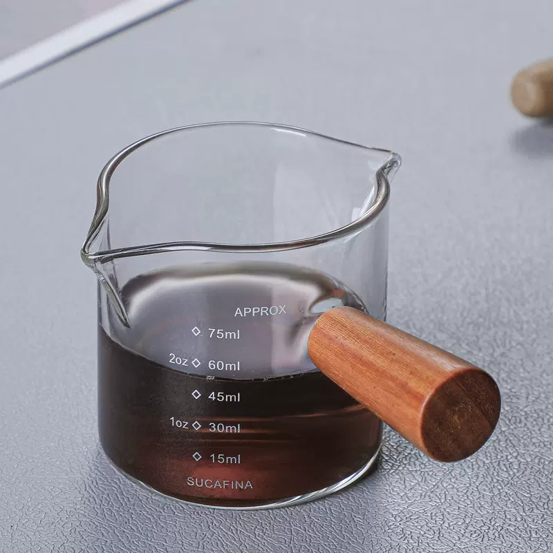 意式迷你玻璃奶盅杯带木把酱料杯奶缸奶罐牛排小料杯
