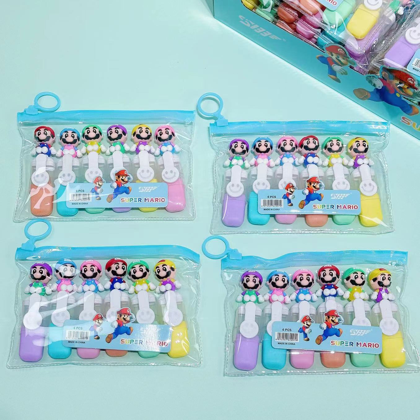 Mini traje de resaltador de 6 colores de dibujos animados de estilo de dibujos animados de aspecto alto estudiante marcador de color marcador clave