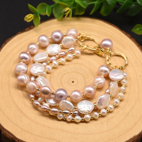 Baroque pearl bracelet, natural freshwater pearl, multi-layer beaded bracelet, natural pearl bracelet, non-fading, European and American