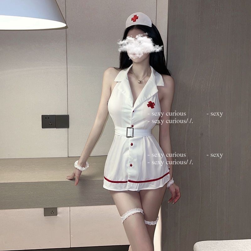 夜生活护士情趣制服内衣黑白小护士cosplay服装大码手环套装代发