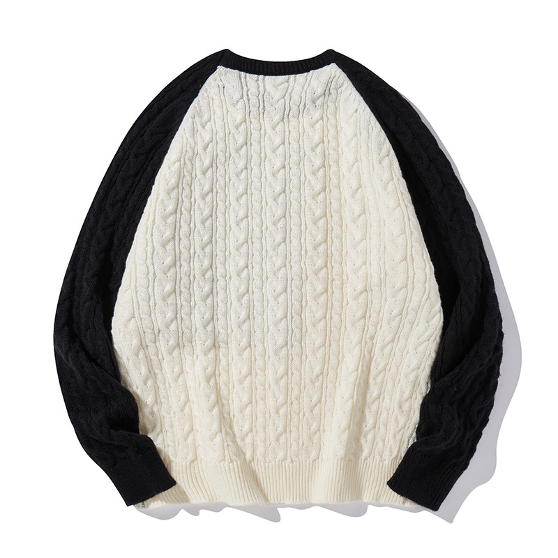 Men's Oversized Crewneck Sweater – Relaxed Fit Color-Block Knit Pullover For Fall & Winter (Black/Brown, M-Xxl)_voghion.com