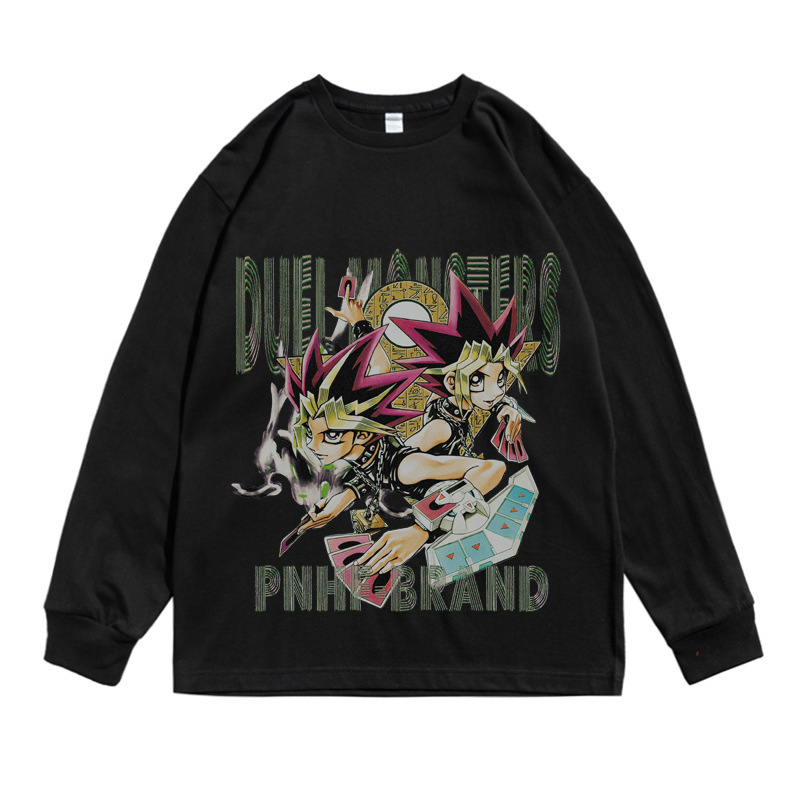 Takahashi Hexi Game King Japanese Cartoon Cartoon print round neck Street autumn and winter long sleeve T-shirt men and women loose