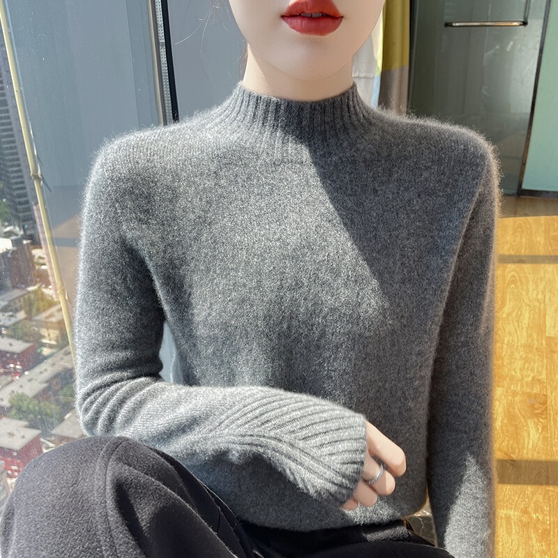 Thickened 100% pure wool sweater for women, half-turtleneck, knitted base layer, loose fit, suitable for layering, ready-to-wear Thickened 100% pure wool sweater for women, half-turtleneck, knitted base layer, loose fit, suitable for layering, ready-to-wear