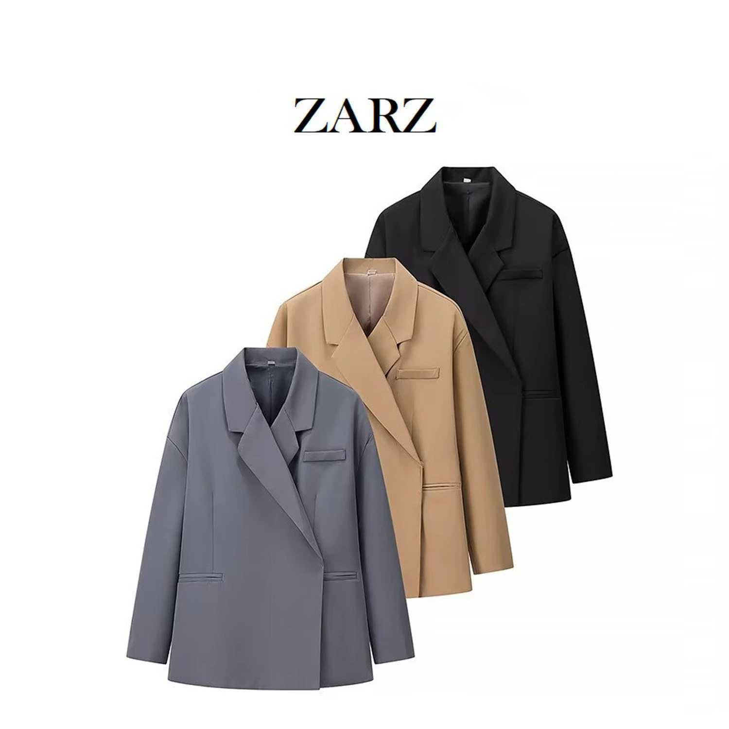 Loose-Fit Women's Blazer, Classic European City Western Style Jacket, S–L, Black/Gray/Khaki