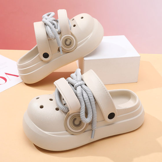 Summer Platform Hole Shoes Women's Outdoor Height-increasing Breathable Punk Style Slippers Beach Non-slip Baotou Sandals