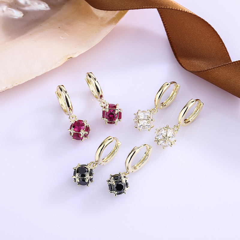 韓版時尚炫彩锆耳扣亮閃魔方系列耳墜複古百搭高級感潮流耳環耳飾