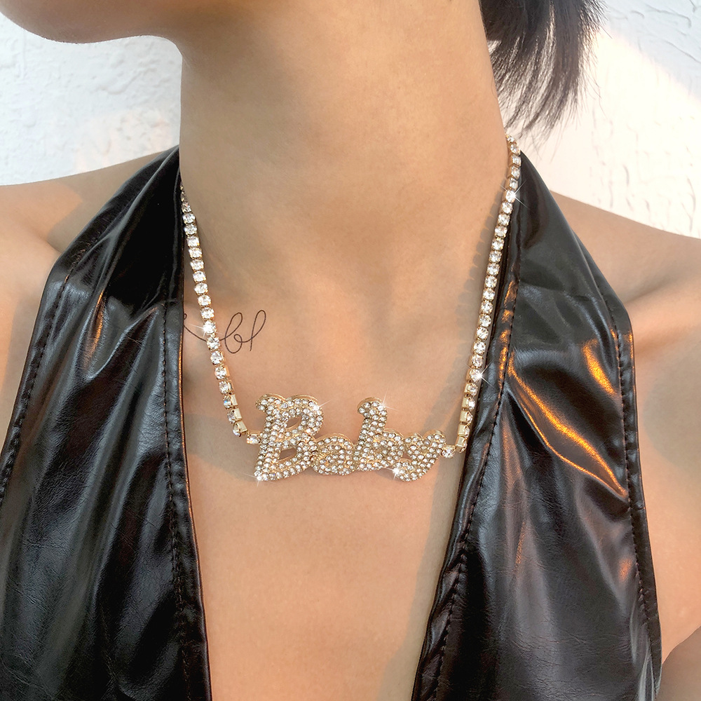 Wholesale Jewelry Full Diamond Letter Baby Pendant Necklace Nihaojewelry display picture 2