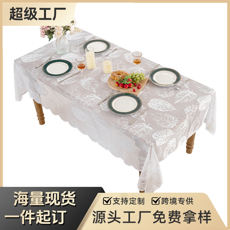 Procesamiento de encaje blanco personalizado tela de mesa rectangular hojas de encaje de otoño tela de mesa mesa de té toallas cubiertas al por mayor