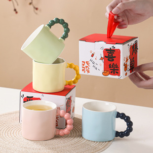 New Simple Ins Ceramic Water Cup Couple Set Coffee Cup Macaron Contrast Color Cup Souvenir Gift Home