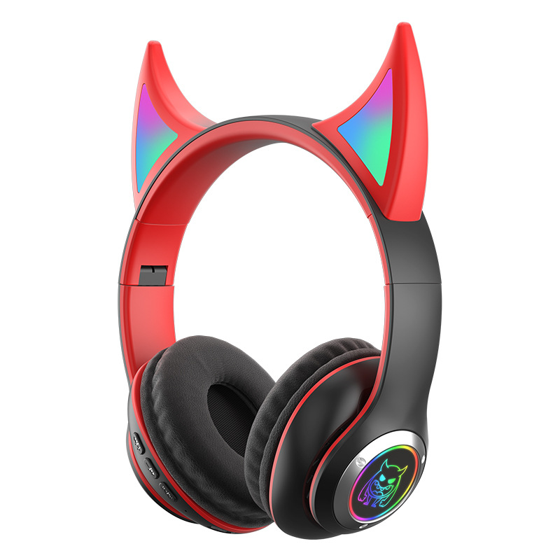 Glänzende und stilvolle Bluetooth-Kopfhörer mit Teufelskopf-Design, hochauflösende und klare Soundqualität, Sport-Gaming-Kopfhörer mit langer Akkulaufzeit - 5