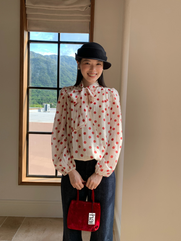 诠释美 NEWOPEN 25秋法式甜美小清亲减龄系带长袖波点衬衫女F6589|undefined