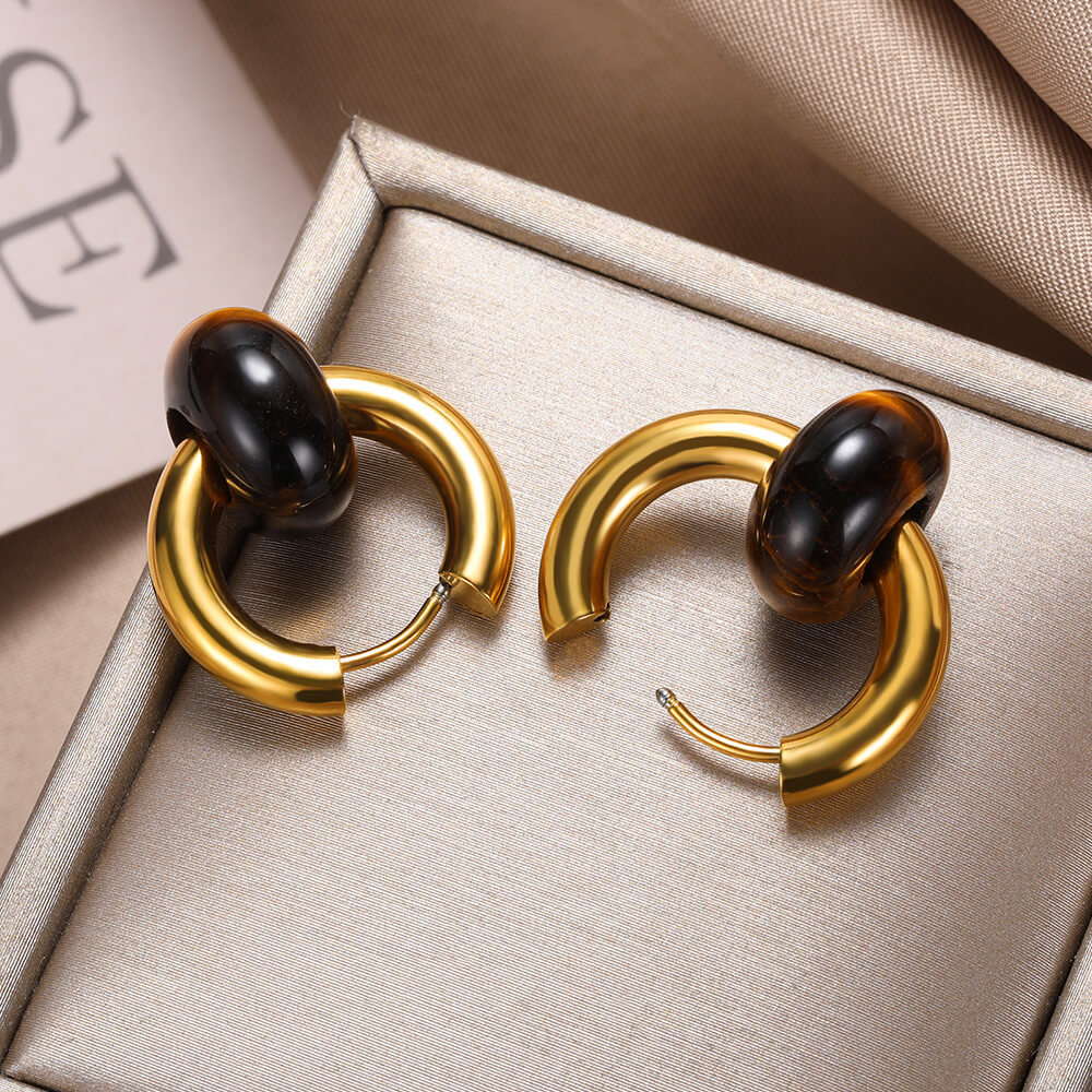 13g Weight PVD Coated Gold Plating Process 304 Stainless Steel Ear Needle Material 18K Real Gold Plated Plating Material Hoop Earrings Classification 1 Pair Quantity Date, Tea Party Occasion 304 Stainless Steel Material Geometric Pattern Women's Gender Classic Style Style Plating Craft 1 Pair Classic Style Geometric Plating Natural Stone Metal Hoop Earrings 12