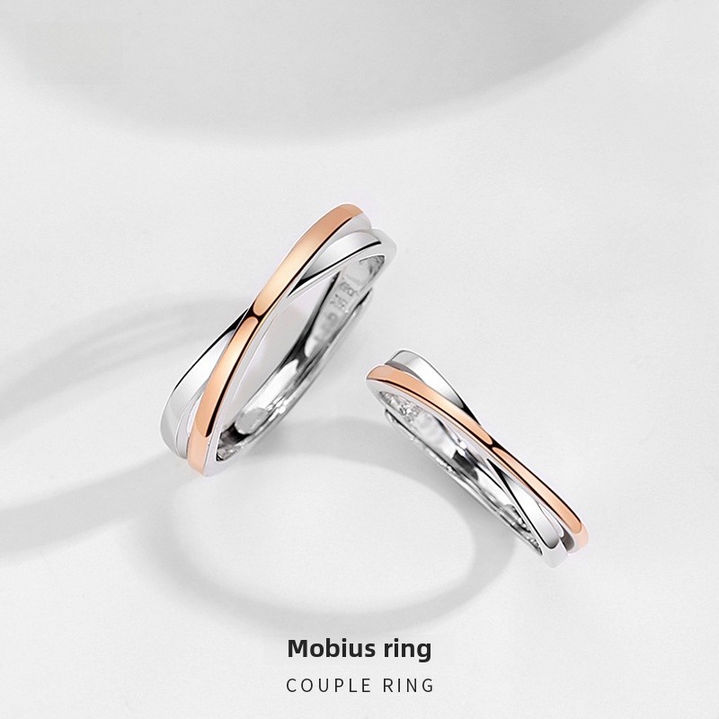 Mobius Couple Ring Women's Sterling Silver Niche Design Cross Opening Pair Ring Simple Opening ins Ring_voghion.com