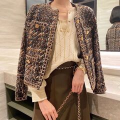 2025年韓国風ファッション婦人服、上品な香り漂うジャケット、洗練されたツイード素材の香り漂うトップス