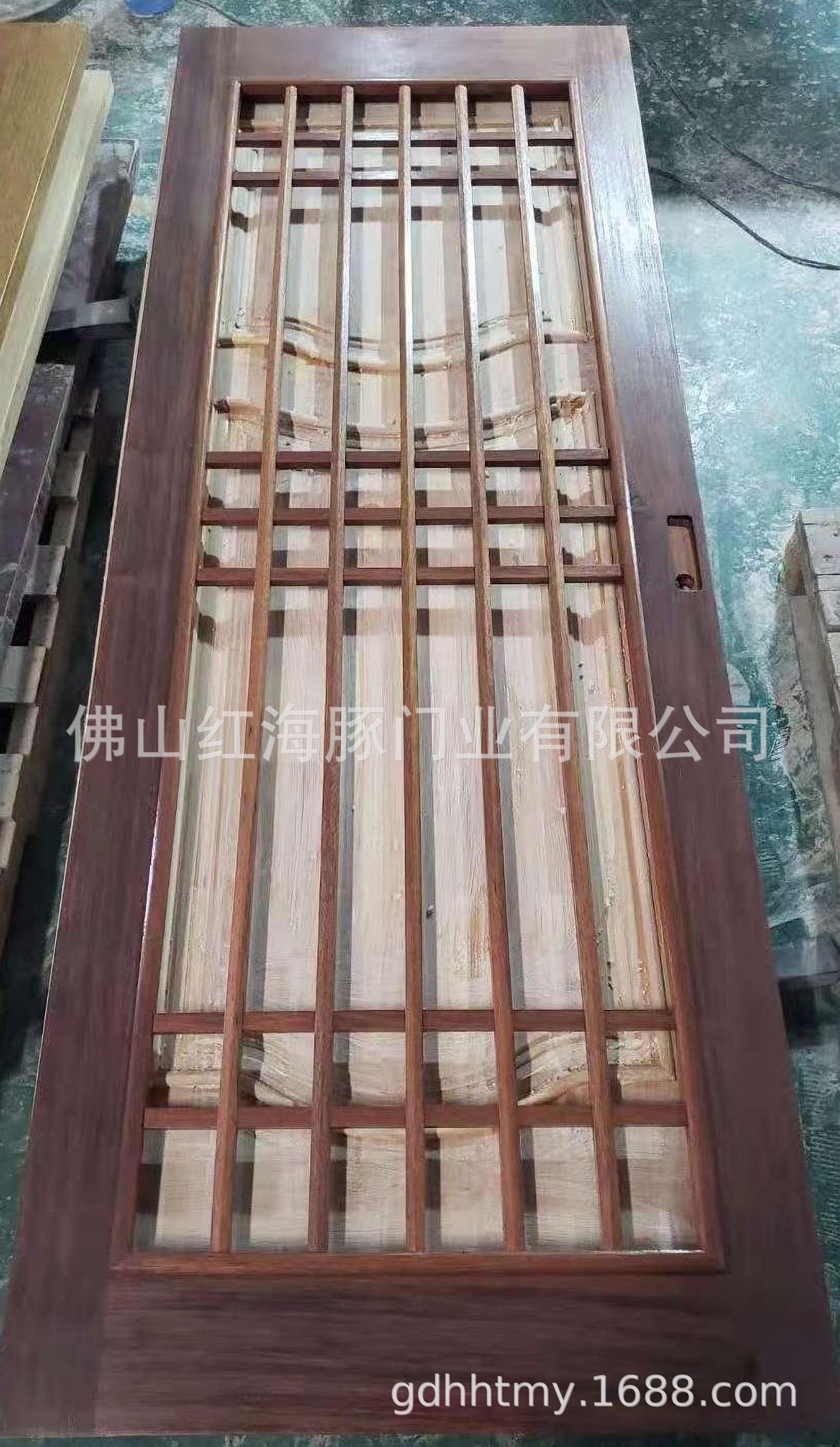 红海豚实木橡木格条采光玻璃推拉门 大厅隔断 寺庙原木花格门-阿里巴巴