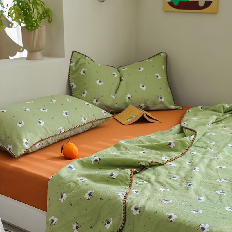 Edredón fresco de verano de fibra de soja de algodón, juego de cuatro piezas de algodón puro para el hogar, edredón de verano lavable a máquina, aire acondicionado individual, edredón fino