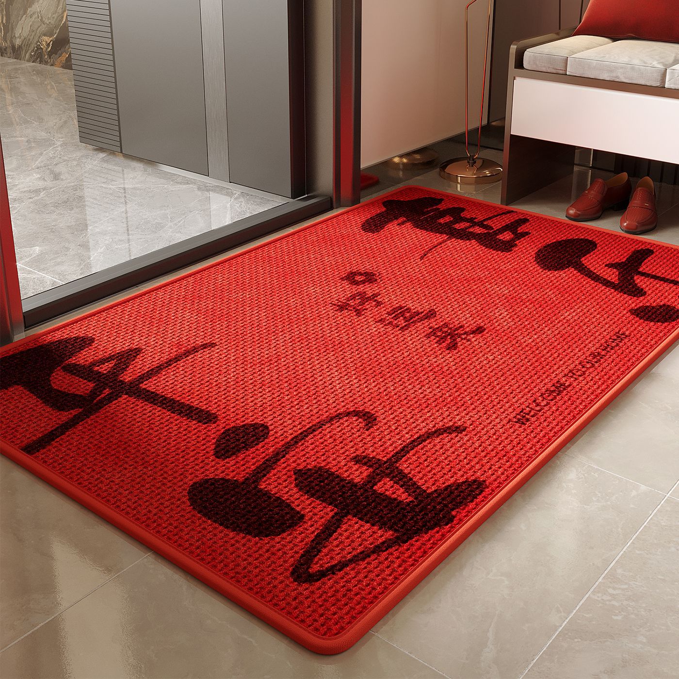 2026 nueva alfombra de puerta roja de alto nivel alfombra de puerta alfombra de pie sin lavado se puede personalizar alfombra de tejido