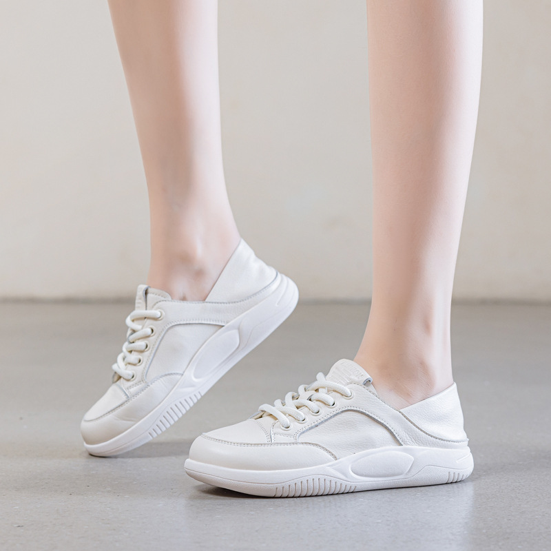 First-Layer Cowhide White Sneakers for Women 2026 Spring and Autumn New Style Flat Shoes Comfortable Breathable Two-Way Wear Sports Casual Sneakers