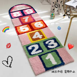 卡通仿羊绒地毯童年趣味跳房子游戏卧室床边毯沙发装饰毛绒地垫