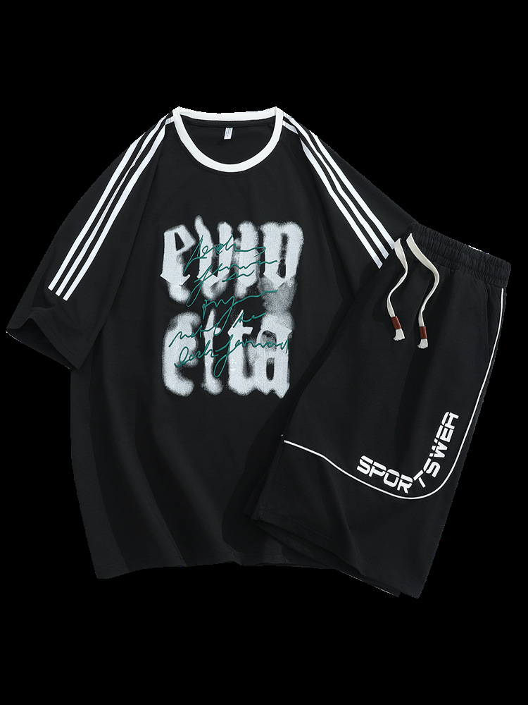 2025 verano nuevo estilo simple traje casual suelto para hombres y adolescentes pantalones cortos de manga corta tendencia de moda hermosa impresión