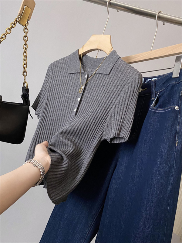 テンセルリネン！ミュウ通勤ミニマリストスタイル夏万能薄手ピットニット半袖Tシャツ|undefined