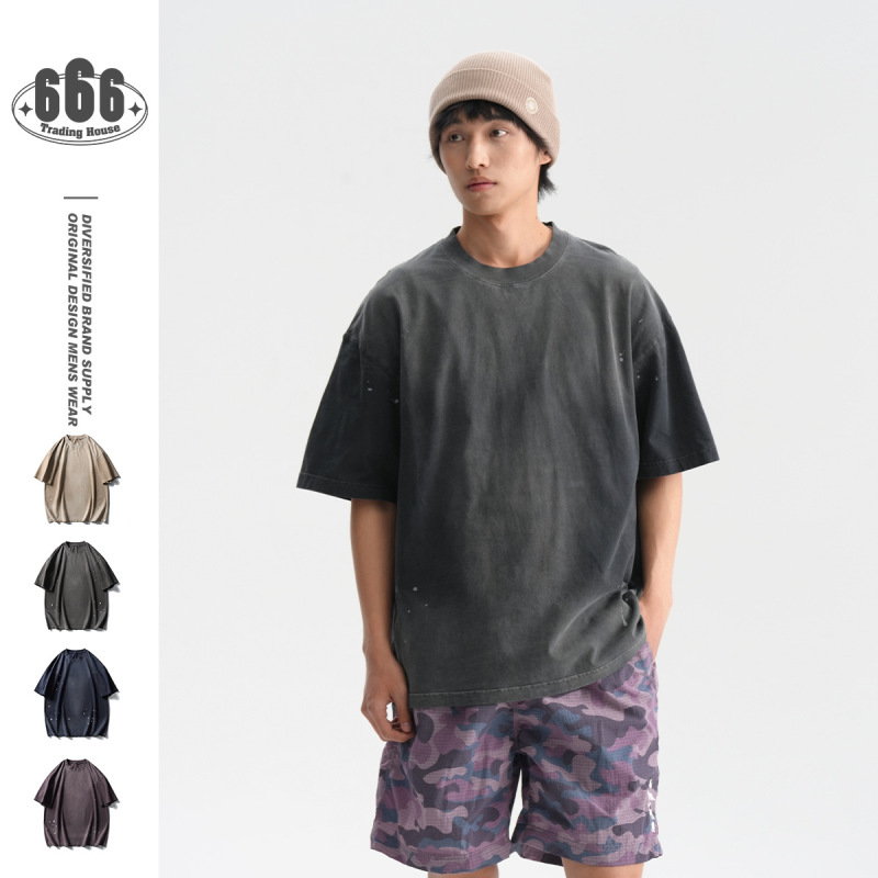 BLACKARMADA American Heavy Washing Old Splash Paint Summer T-shirt Loose Cotton Short Sleeve Men's and Women's MGD203 BLACKARMADA American Heavy Washing Old Splash Paint Summer T-shirt Loose Cotton Short Sleeve Men's and Women's MGD203