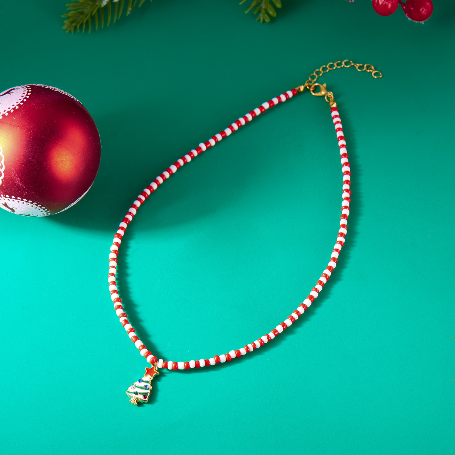 nouveau collier de perles fait main à la mode et polyvalent collier de perles de riz de sapin de Noël Père Noël femme_voghion.com