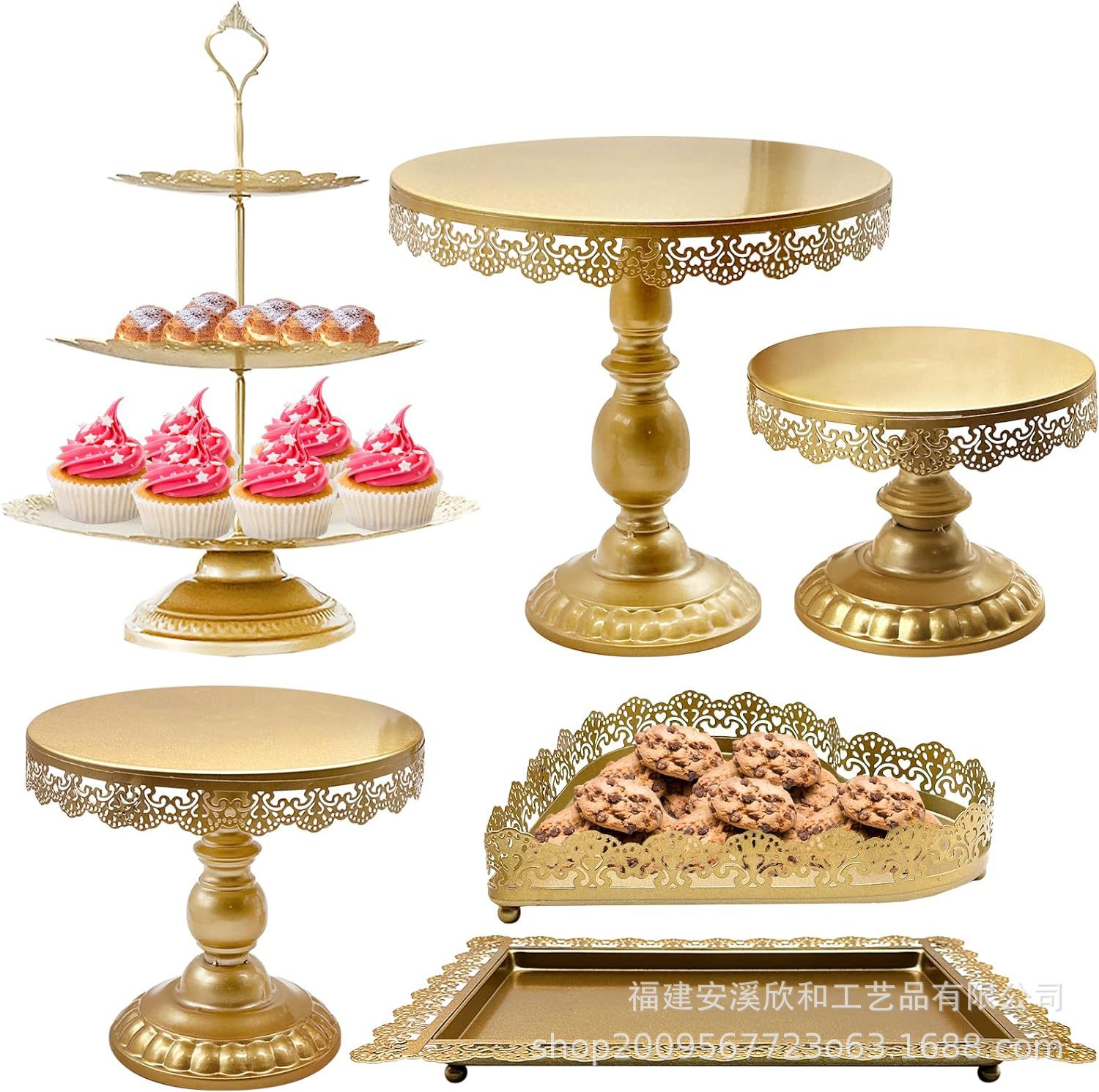 Estante de pastel europeo de hierro forjado conjunto de decoración de boda postres tienda de bocadillos estante de baile prop bandeja de pastel