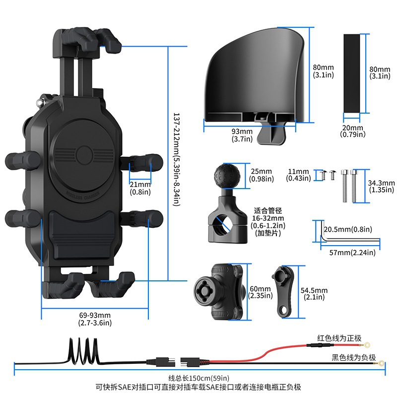 Motocicleta Modaton inalámbrica carga soporte de teléfono móvil amortiguador soporte de cámara de motocicleta doble carga rápida para llevar
