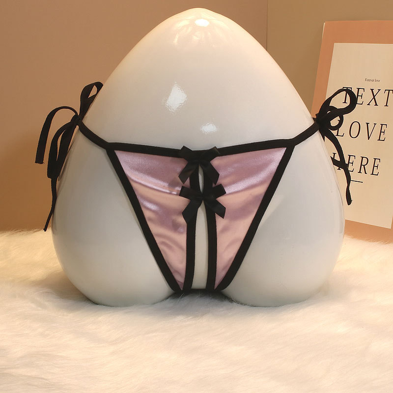 Luxurious Lace-Up Thong for Women, Satin Open-Crotch Design, No Need to Take Off, Sexy Bowknot, Plus Size, Quick-Dry, Low-Waist