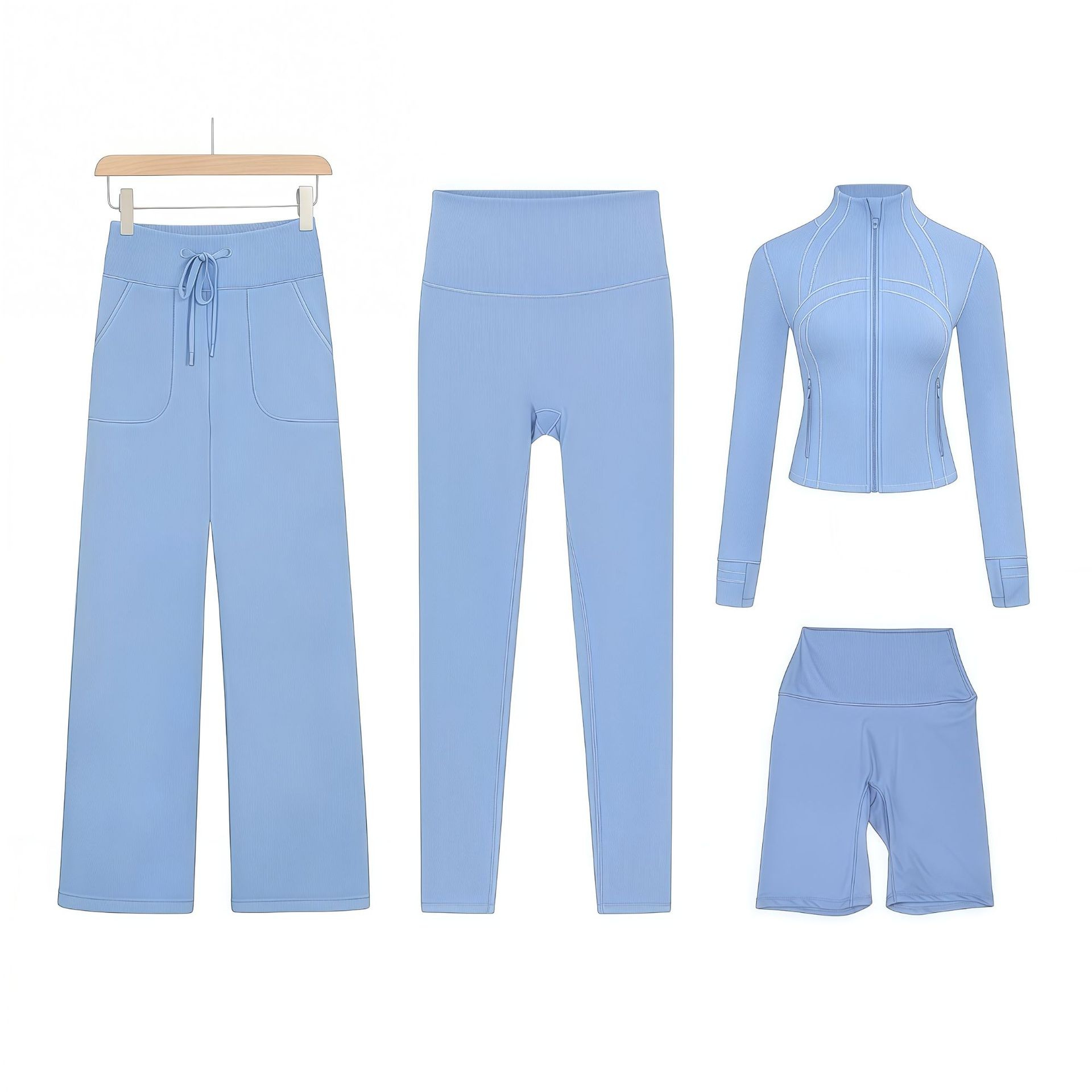 Women’s Four Piece Active Set With Cropped Pants And Jacket_voghion.com