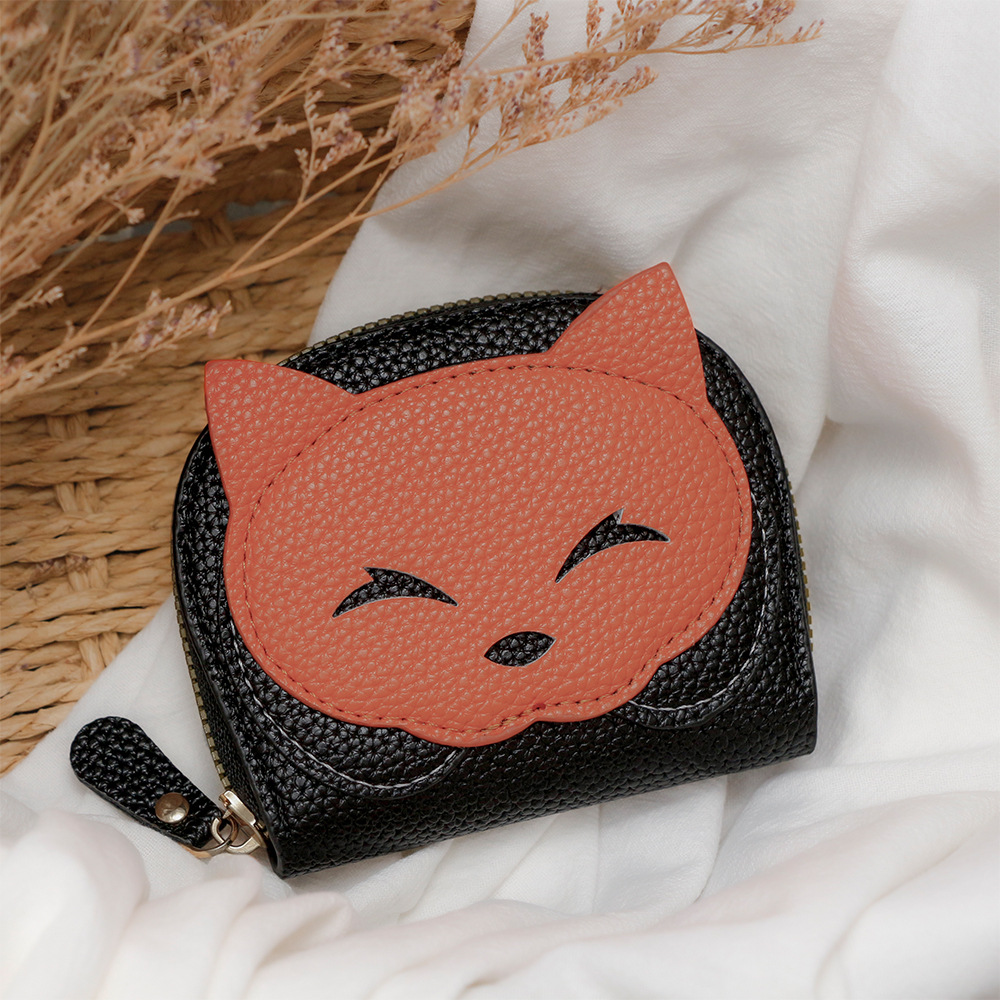 Nuevo bolso de tarjetas encantador pequeño zorro de cuero con cremallera bolso de tarjetas de órgano bolso de cambio bolso de monedas de múltiples tarjetas