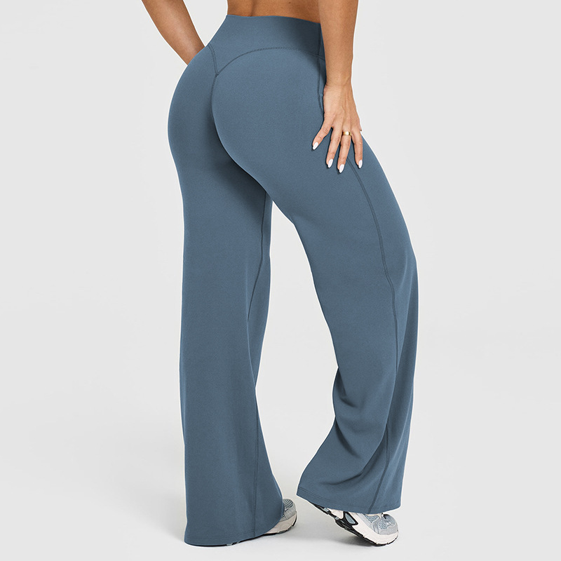 Cross-Border European and American Nude Peach Butt Yoga Pants for Women High-Waisted Straight Wide-Leg Pants High-Elasticity Outer Wear Fitness Sports Pants