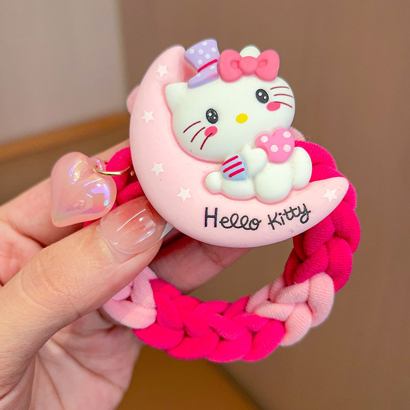 Sanrio colorido tejido de otoño e invierno para niños cuerda de pelo de dibujos animados linda chica banda de goma tocado alto elástico diadema duradera