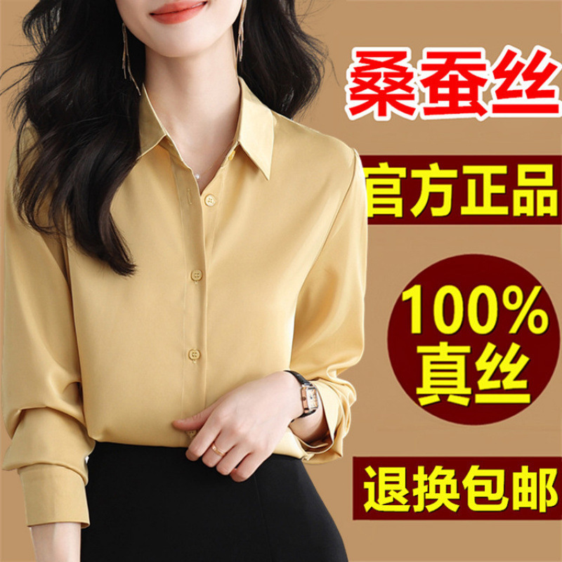 新款重磅真丝衬衫女长袖新款高端洋气百搭显瘦职业装桑蚕丝衬衣女|undefined