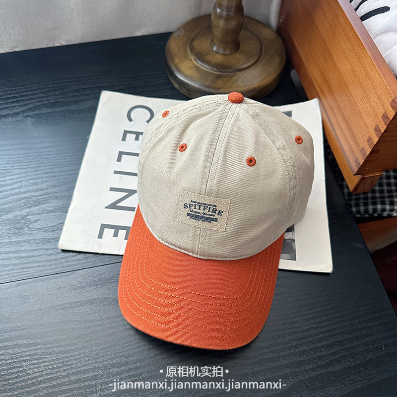 韩版复古字母布标拼色棒球帽子女春夏软顶情侣款百搭休闲鸭舌帽男|undefined