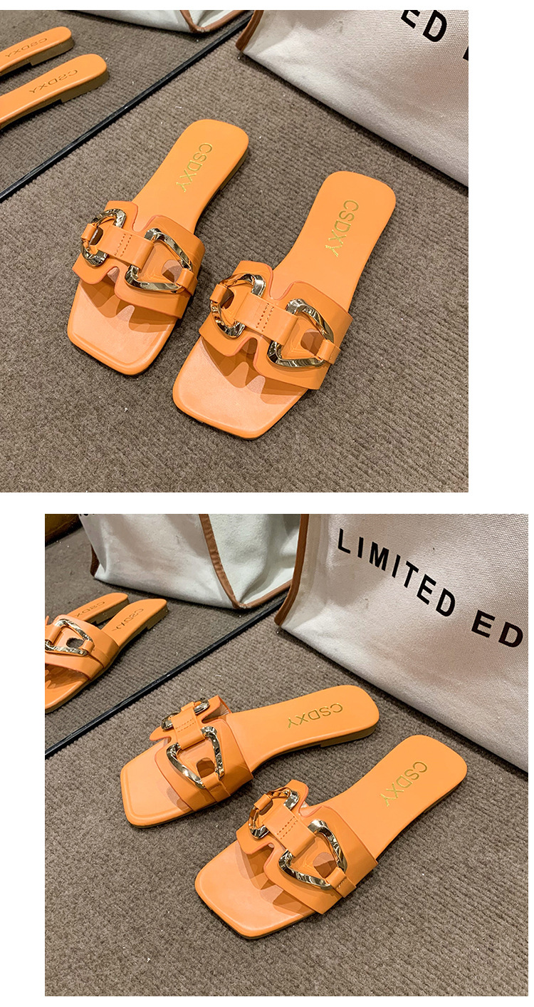 Summer home ins fashion temperament Korean version of flip flops wear square head flat bottom sandals and slippers 42_voghion.com