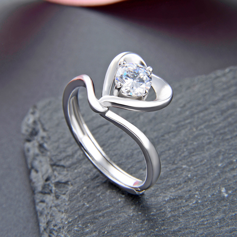 Transfronterizo nuevo anillo de diamante de plata esterlina 925 amor zircon abierto ajustable anillo de estilo de mujer joyería de moda