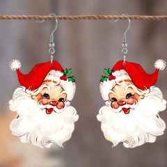国境を越えた売れ筋のヨーロッパとアメリカのかわいいサンタクロースのフラットアクリルイヤリングクリスマス感謝祭ギフトイヤリング
