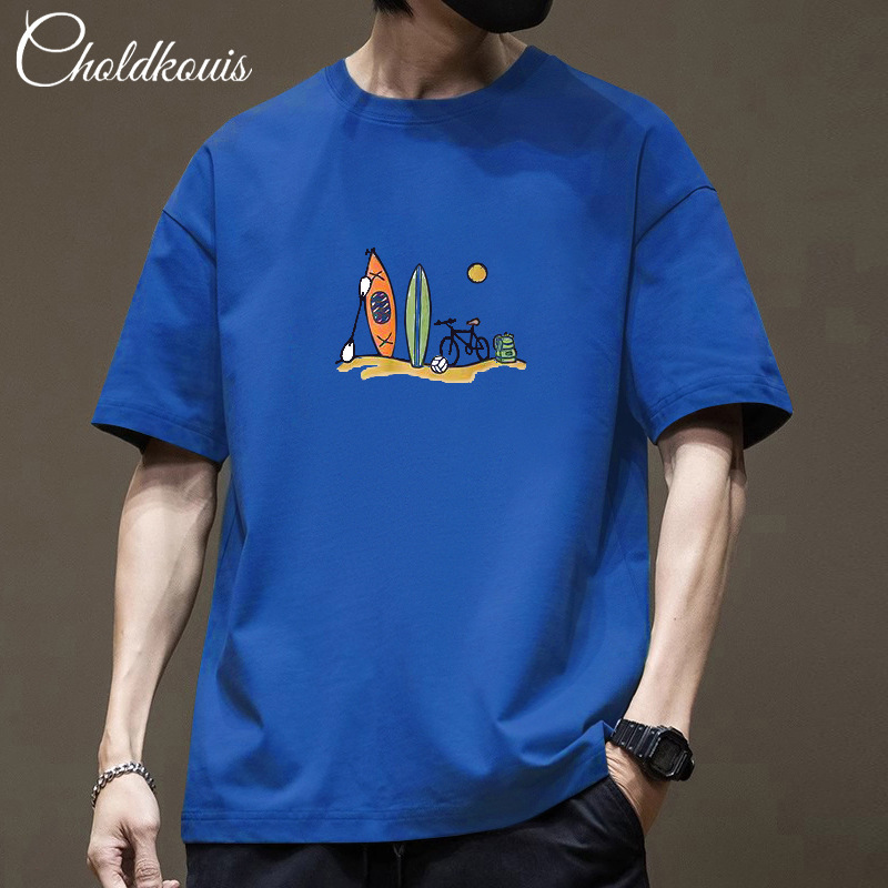 Fresh Short-Sleeved Shirt, Loose New Style, Trendy Brand Trendy T-Shirt for Men, Summer Round Neck, Trendy Brand, Simple and Casual
