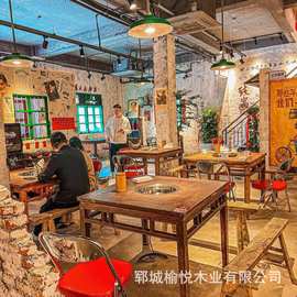 实木火锅桌商用下沉式电磁炉火锅桌方形火锅桌实木火锅桌天然气