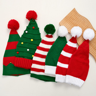 Cross-Border Striped Christmas Knitted Hat Halloween Knitted Woolen Hat Children's Christmas Knitted Hat Red Christmas Hat