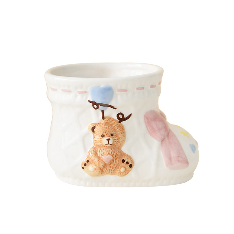 Lindo oso niña corazón cerámica maceta zapatos forma maceta flor titular hogar almacenamiento olla adornos decorativos