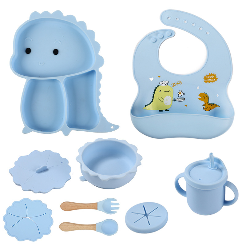 Wintai integrado bebé Placa de silicona traje de suplemento alimenticio para niños tazón cuchara bebé rejilla placa resistente a la caída lechón vajilla