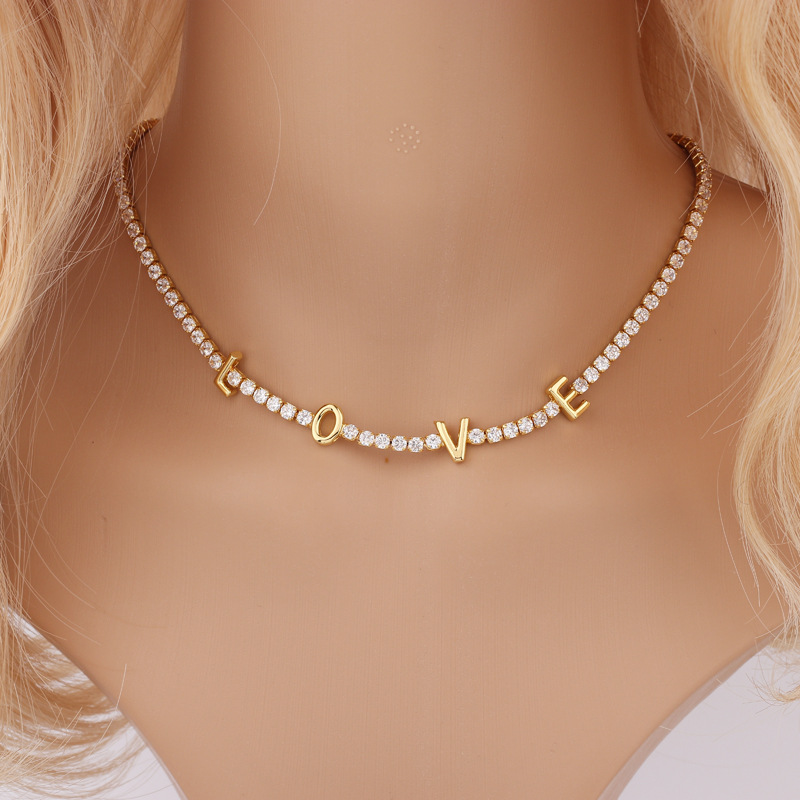 10g Weight Simple Style Letter Zircon Copper Choker Wholesale