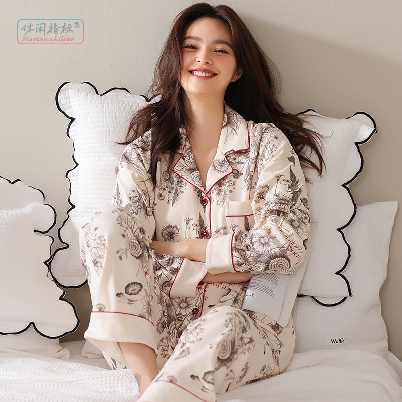 Primavera y otoño pijamas de algodón de las mujeres traje de manga larga de las nuevas mujeres