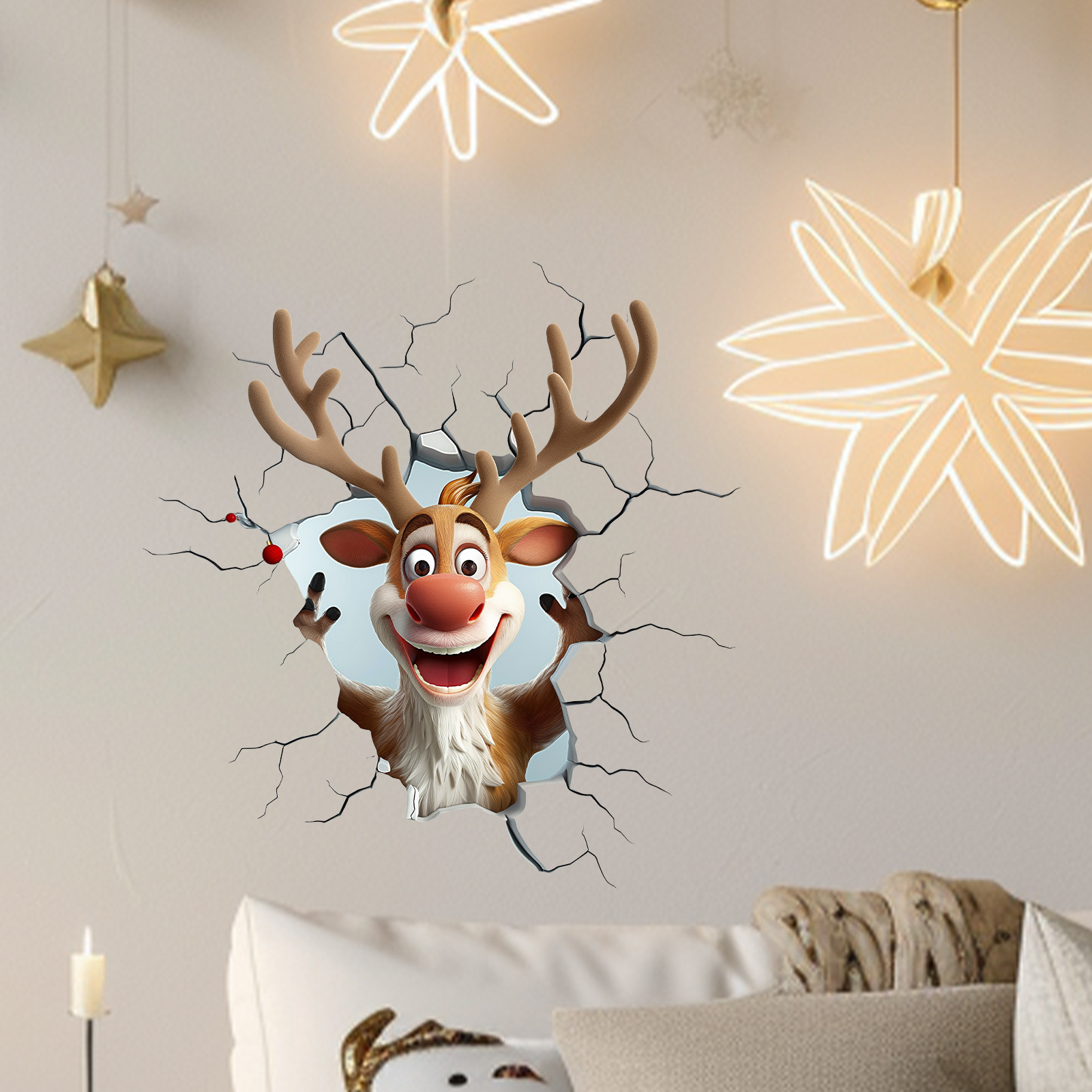MS-XA026 Chistmas Ceative 3D Wall-beaking Catoon Reindee Festive Atmosphee Living Room Home Decoation Wall_voghion.com