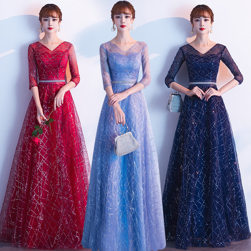 Large Choir V-Neck Evening Dress Women's Long Skirt 2025 New Annual Meeting Host Performance Clothing Atmospheric Red Song Clothing